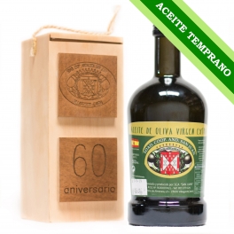 ACEITE TEMPRANO - Estuche madera botella REGAL de cristal de 0,5L aceite de oliva virgen extra